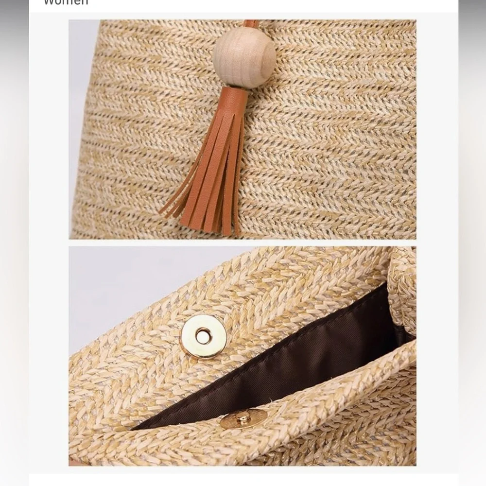 🆕 Round Summer Straw Bag Big Weave Handbags Beach Shoulder Bags